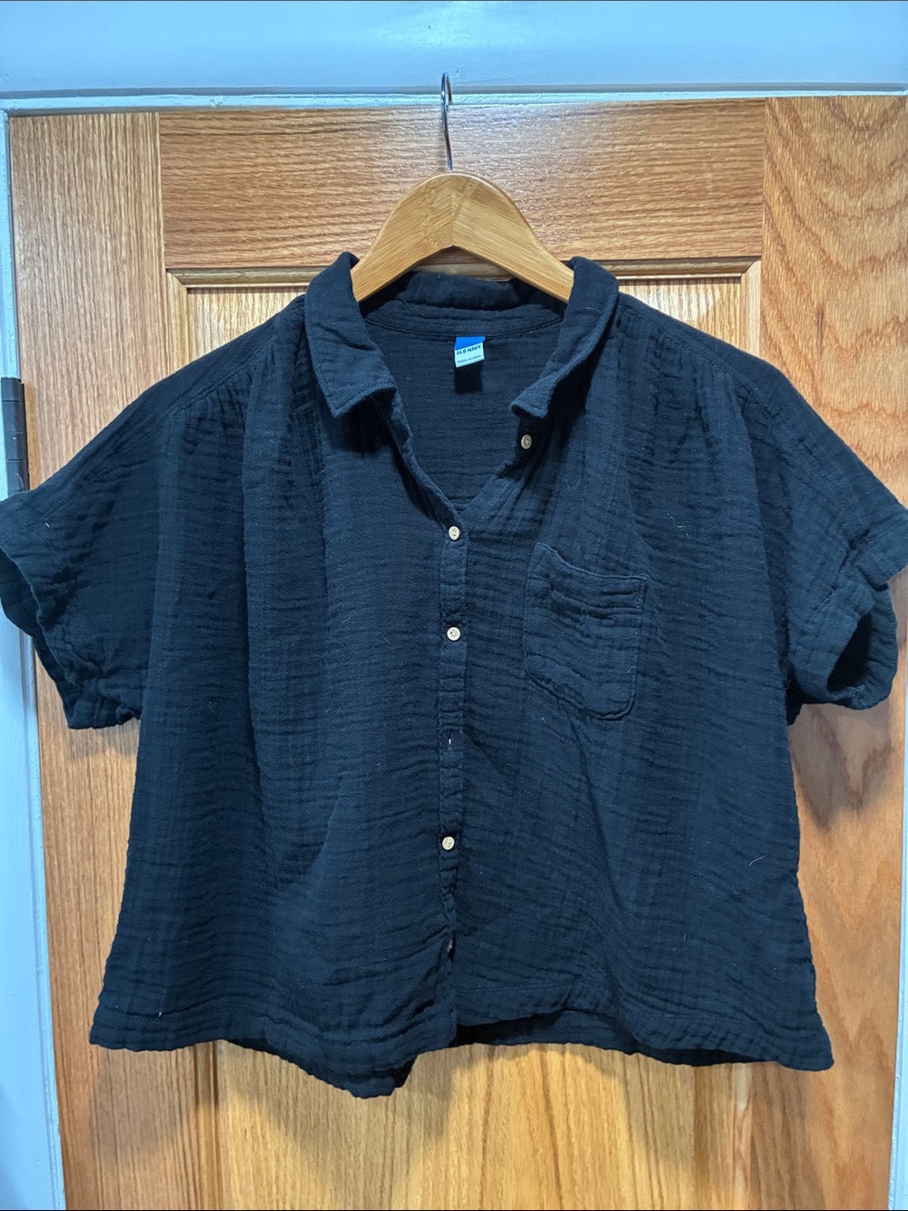 Old Navy Black Gauze Button-Up Crop Shirt